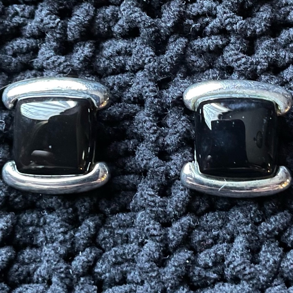 Vintage Onyx Sterling Silver Square Stud Earrings 925 - Picture 7 of 7